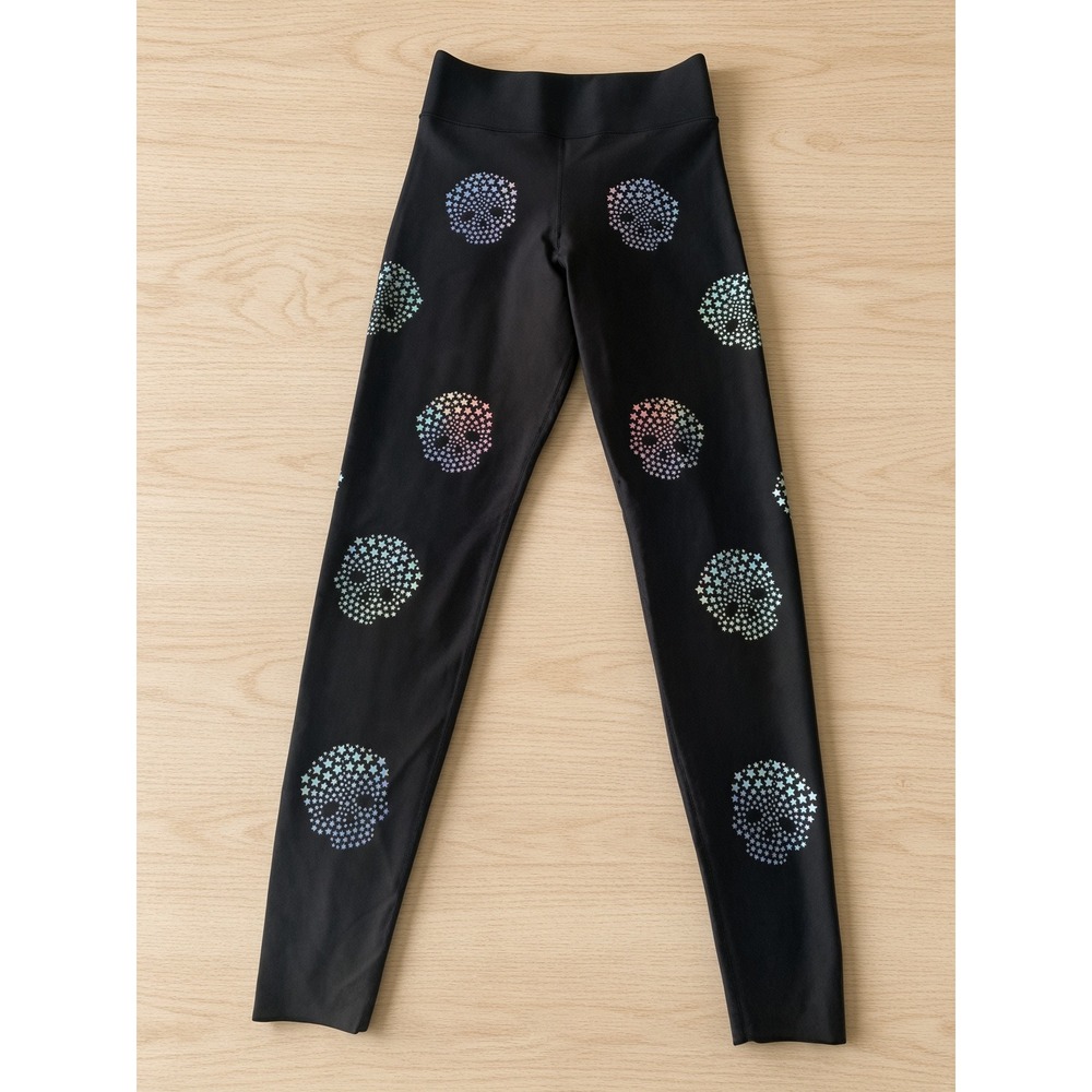 Ultracor Womens Black Iridescent Star Skull High Waist Leggings Size M USA Made